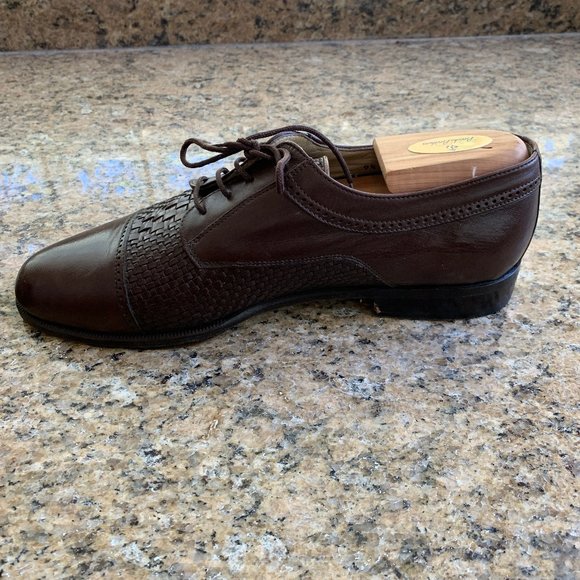 Vintage Bally Brown Leather Basket Weave Loafers